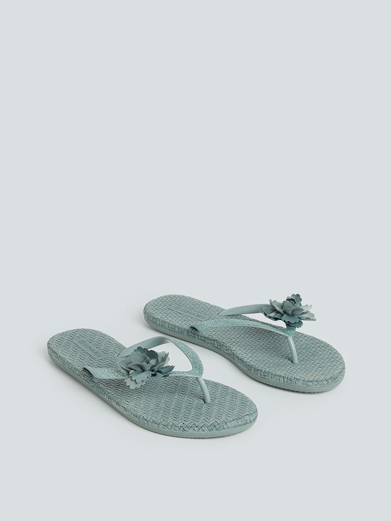 LUNA BLU Sage Floral Detail Flip-Flops